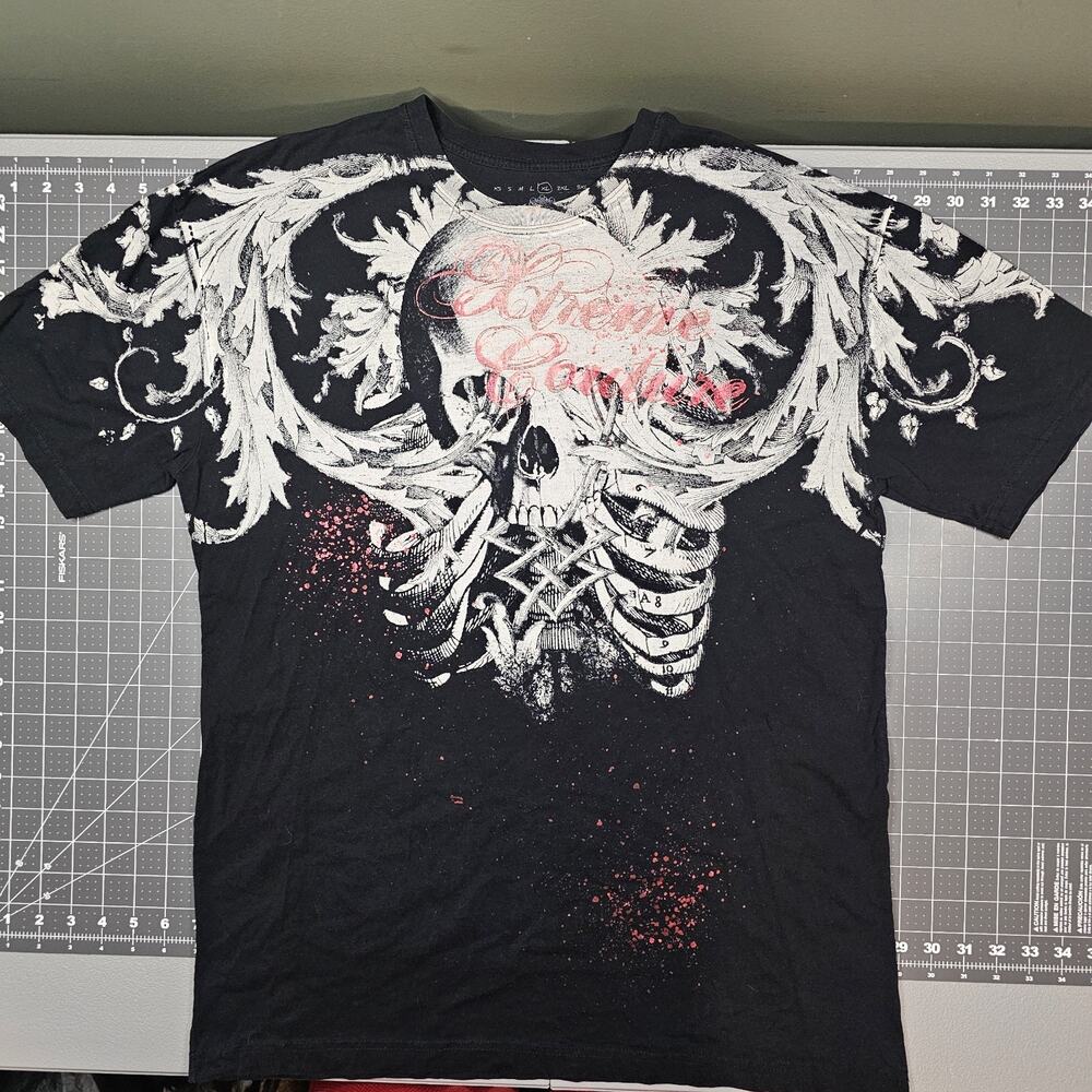 Xtreme Couture Tshirt Mens XL Mallgoth Biker Skull Wings Reaper Grunge Y2K AOP